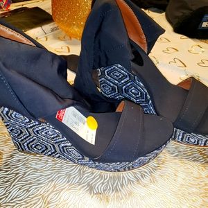 Blue Wedges with flap tie around ankle